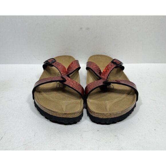 Birkenstock Birki’s Sylt Metallic Red Croc Embossed Sandals Size 40 US 9 Narrow - Picture 2 of 6